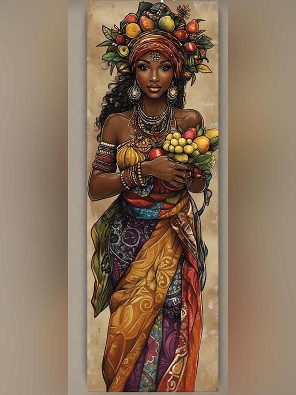 Colorful Ethnic Portrait Art Print - Woman with Fruit - Picture 2 of 2